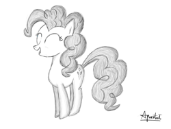 Size: 1024x768 | Tagged: safe, artist:ap0st0l, pinkie pie, earth pony, pony, eyes closed, monochrome, solo