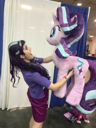 Size: 1536x2048 | Tagged: safe, artist:equinepalette, artist:sarahndipity cosplay, starlight glimmer, human, pony, unicorn, bronycon, bronycon 2017, clothes, cosplay, costume, female, irl, irl human, life size, mare, photo, plushie, skirt, solo