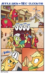 Size: 2750x4458 | Tagged: safe, artist:billforster, apple bloom, applejack, berry punch, berryshine, big macintosh, bon bon, granny smith, pinkie pie, sweetie drops, earth pony, pony, bandana, circling stars, comic, faint, fan, female, male, mare, old west, pie, showdown, stallion