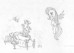 Size: 2491x1800 | Tagged: safe, artist:onsaud, fluttershy, bird, pegasus, pony, bed, sketch, solo, sponge