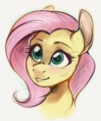 Size: 1395x1672 | Tagged: safe, artist:meowcephei, fluttershy, pegasus, pony, bust, female, mare, portrait, simple background, sketch, smiling, solo, three quarter view, white background