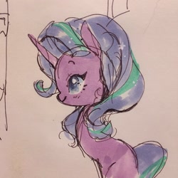 Size: 1200x1200 | Tagged: safe, artist:komunhorangi, starlight glimmer, pony, unicorn, glowing mane, smiling, solo, traditional art, watercolor painting