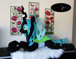 Size: 1280x989 | Tagged: safe, artist:purplenebulastudios, queen chrysalis, changeling, changeling queen, irl, photo, plushie, prone, solo