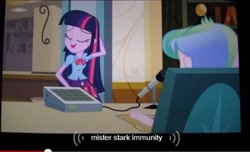 Size: 512x311 | Tagged: safe, screencap, princess celestia, twilight sparkle, equestria girls, meme, tony stark, youtube caption