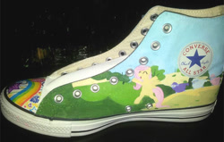 Size: 600x382 | Tagged: safe, artist:gamergirl84244, fluttershy, pegasus, pony, sheep, converse, photo, shoes