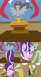 Size: 2400x4400 | Tagged: safe, artist:jake heritagu, daring do, starlight glimmer, alicorn, pony, comic:ask motherly scootaloo, amulet, cloak, clothes, comic, mural, smug, smuglight glimmer