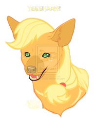 Size: 800x1024 | Tagged: safe, artist:hyenafactory, applejack, hyena, simple background, solo, species swap, watermark