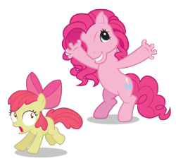 Size: 2580x2424 | Tagged: safe, artist:necr0manc3r, apple bloom, pinkie pie, earth pony, pony, body horror, eldritch abomination, fingers, g3 faic, not salmon, pinkie blind, scared, simple background, transparent background, vector, wat