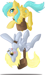 Size: 341x562 | Tagged: safe, artist:chocopepper, derpy hooves, sunshower raindrops, pegasus, pony, female, mailmare, mare