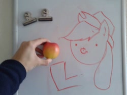 Size: 1280x960 | Tagged: safe, artist:jolly-aroma-art, applejack, earth pony, pony, apple, photo, traditional art