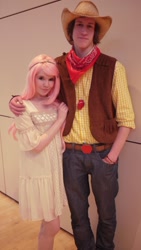 Size: 1000x1779 | Tagged: safe, artist:misscherry, braeburn, fluttershy, human, cosplay, irl, irl human, photo