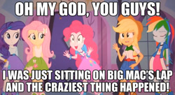 Size: 631x344 | Tagged: safe, derpibooru import, applejack, fluttershy, pinkie pie, rainbow dash, rarity, equestria girls, exploitable meme, implied erection, implied pinkiemac, meme, pinkie has a crazy idea