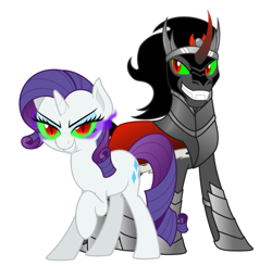 Size: 789x774 | Tagged: safe, artist:zutheskunk edits, king sombra, rarity, pony, unicorn, corrupted, evil, fangs, sombra eyes, sombrarity