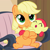 Size: 5760x5760 | Tagged: safe, artist:beavernator, apple bloom, applejack, earth pony, pony, absurd resolution, adorabloom, baby, baby apple bloom, baby pony, cute, female, filly, filly applejack, foal, holding a pony, jackabetes, sisters, smiling, vector, younger