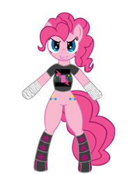 Size: 900x1200 | Tagged: safe, artist:vengeancemanifesto, pinkie pie, earth pony, pony, bipedal, clothes, female, hand wraps, mare, parody, shirt, simple background, solo, transparent background, vector, wwe