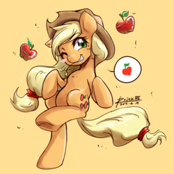 Size: 500x500 | Tagged: safe, artist:rojek-kor, applejack, earth pony, pony, bipedal, speech bubble