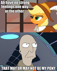 Size: 625x777 | Tagged: safe, applejack, smart cookie, earth pony, pony, accent, female, futurama, image macro, impact font, mare, neutral planet ambassador, that's my x