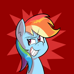 Size: 2400x2400 | Tagged: safe, artist:pembroke, derpibooru import, rainbow dash, pegasus, pony, abstract background, bust, dreamworks face, female, mare, open mouth, smiling, solo