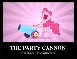 Size: 1969x1506 | Tagged: safe, screencap, pinkie pie, earth pony, pony, sweet and elite, demotivational poster, hello 2011, meme, party cannon, solo