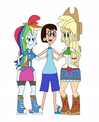 Size: 1809x2233 | Tagged: safe, artist:hunterxcolleen, derpibooru import, applejack, rainbow dash, oc, oc:stewart gary, human, equestria girls, humanized, love triangle, pairings