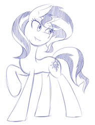 Size: 407x537 | Tagged: safe, artist:jase1505, sunset shimmer, pony, monochrome, raised hoof, sketch, solo