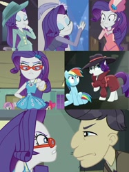 Size: 2048x2732 | Tagged: safe, derpibooru import, screencap, cranky doodle donkey, rainbow dash, rarity, better together, equestria girls, happily ever after party, happily ever after party: rarity, rarity investigates, rarity investigates: the case of the bedazzled boot, amethyst, clothes, detective rarity, dress, eyes closed, eyeshadow, feather, fedora, glasses, glasses rarity, hat, makeup, pillbox hat, rarity investigates (eqg): applejack, rarity investigates (eqg): pinkie pie, rarity investigates (eqg): trixie, rarity's glasses, sitting, suit, trenchcoat