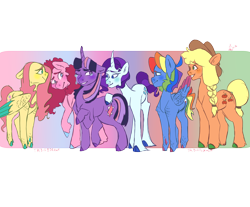 Size: 2300x1900 | Tagged: safe, artist:thebirbdraws, derpibooru import, applejack, fluttershy, pinkie pie, rainbow dash, rarity, twilight sparkle, earth pony, pegasus, pony, unicorn, cloven hooves, colored hooves, colored wings, colored wingtips, cowboy hat, crying, dewclaw, gradient background, hat, mane six, stetson, unshorn fetlocks