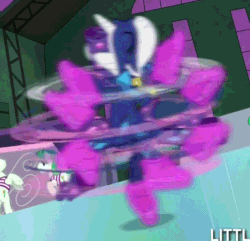 Size: 830x800 | Tagged: safe, screencap, neon brush, radiance, rarity, pony, unicorn, power ponies (episode), animated, henchmen, ice skating, pirouette, power ponies, spinning