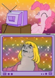 Size: 564x800 | Tagged: safe, pinkie pie, earth pony, pony, exploitable meme, fabulous secret powers, he-man, heyyeyaaeyaaaeyaeyaa, meme, obligatory pony, tripping balls, tv meme