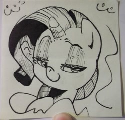 Size: 523x500 | Tagged: safe, artist:tess, rarity, pony, unicorn, bust, monochrome, photo, portrait, solo, traditional art