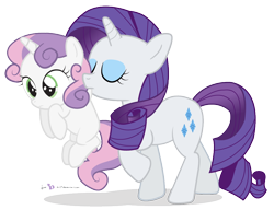 Size: 900x690 | Tagged: safe, artist:dm29, rarity, sweetie belle, pony, unicorn, carrying, cross-eyed, cute, diasweetes, duo, eyes closed, frown, julian yeo is trying to murder us, mouth hold, raised hoof, scruff, simple background, sisters, transparent background, walking