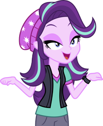 Size: 7000x8565 | Tagged: safe, artist:luckreza8, starlight glimmer, equestria girls, mirror magic, spoiler:eqg specials, absurd resolution, beanie, clothes, hat, lidded eyes, shirt, simple background, smiling, solo, transparent background, vector, vest