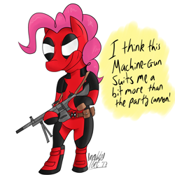 Size: 2000x2000 | Tagged: safe, artist:theimmolatedpoet, pinkie pie, earth pony, pony, deadpool, pinkiepool, solo