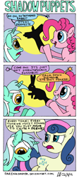 Size: 2000x4478 | Tagged: safe, artist:daringdashie, bon bon, lyra heartstrings, pinkie pie, sweetie drops, earth pony, pony, comic, discworld, shadow