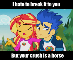 Size: 540x447 | Tagged: safe, edit, edited screencap, screencap, flash sentry, sunset shimmer, equestria girls, legend of everfree, broken dreams, flashimmer implied, hypocrisy, hypocrite, reality check, truth, wrong