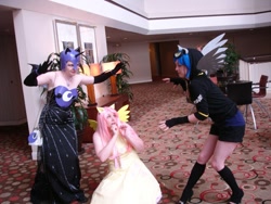 Size: 1024x768 | Tagged: safe, fluttershy, nightmare moon, human, cosplay, irl, irl human, photo, shadowbolts