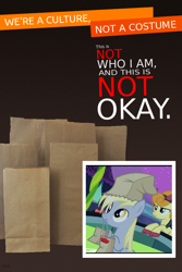 Size: 600x899 | Tagged: safe, carrot top, derpy hooves, golden harvest, pegasus, pony, female, mare, paper bag, paper bag wizard, parody, we're a culture not a costume