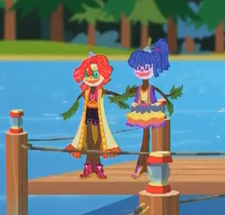 Size: 390x372 | Tagged: safe, screencap, sci-twi, sunset shimmer, twilight sparkle, equestria girls, legend of everfree, camp fashion show outfit, mop puppet, not creepy, puppet