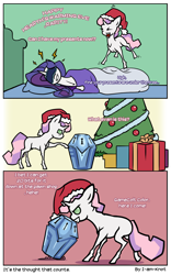 Size: 1050x1680 | Tagged: safe, artist:i-am-knot, rarity, sweetie belle, pony, unicorn, princess twilight sparkle (episode), comic, hat, hearth's warming, mystery box of plot importance, present, santa hat