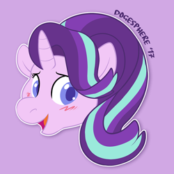 Size: 800x800 | Tagged: safe, artist:dogesphere, starlight glimmer, pony, unicorn, blushing, bust, colored pupils, female, looking away, mare, open mouth, portrait, simple background, smiling, solo