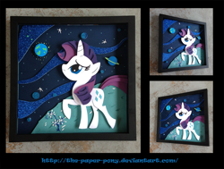 Size: 1280x970 | Tagged: safe, artist:the-paper-pony, rarity, pony, unicorn, asteroid, craft, flower, photo, planet, shadowbox, solo, space, stars