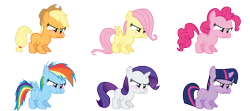 Size: 1350x600 | Tagged: safe, artist:s.guri, derpibooru import, applejack, fluttershy, pinkie pie, rainbow dash, rarity, twilight sparkle, earth pony, pegasus, pony, unicorn, for whom the sweetie belle toils, blushing, cute, filly, frown, puffy cheeks, scrunchy face, simple background, transparent background, vector
