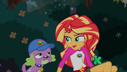 Size: 1920x1080 | Tagged: safe, screencap, spike, spike the regular dog, sunset shimmer, dog, equestria girls, legend of everfree, discovery kids