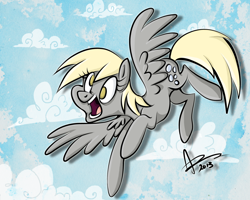 Size: 1280x1024 | Tagged: safe, artist:amyvstheworld, derpy hooves, pegasus, pony, cloud, cloudy, female, flying, mare, solo