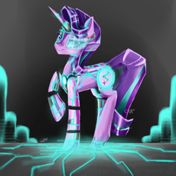 Size: 1070x1070 | Tagged: safe, artist:crystalcrr, starlight glimmer, cyborg, pony, unicorn, cyberpunk, glimmerborg, scouter, solo