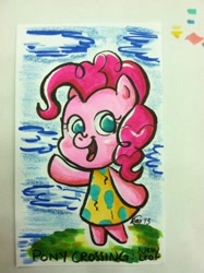 Size: 1936x2592 | Tagged: safe, artist:buckingawesomeart, pinkie pie, pony, animal crossing, bipedal, clothes, crossover, solo