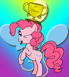 Size: 464x517 | Tagged: safe, artist:lifesharbinger, pinkie pie, earth pony, pony, female, mare, pink coat, pink mane, solo, trophy