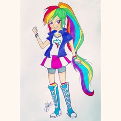 Size: 1024x1024 | Tagged: safe, artist:mrs-kayros, derpibooru import, rainbow dash, equestria girls, eqg promo pose set, human coloration, solo, traditional art