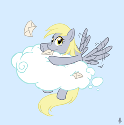 Size: 492x495 | Tagged: safe, artist:corpsecrow, derpy hooves, pegasus, pony, cloud, female, letter, mare, solo