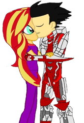 Size: 478x700 | Tagged: safe, artist:slayguy, sunset shimmer, oc, oc:guardian angel, equestria girls, canon x oc, crossover, halo (series), kissing, shipping, spartan